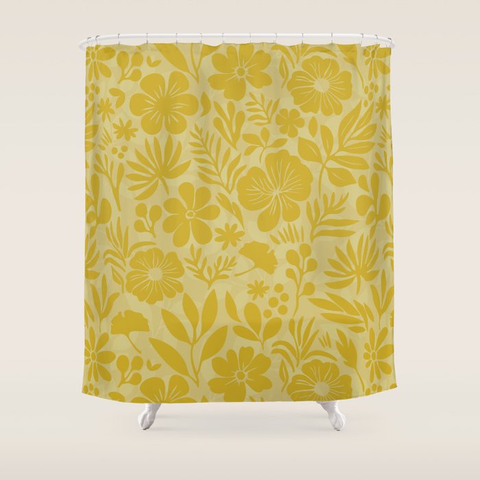 Charming Flower Shapes Warm Sunny Yellow Shower Curtain Gallery Image 1