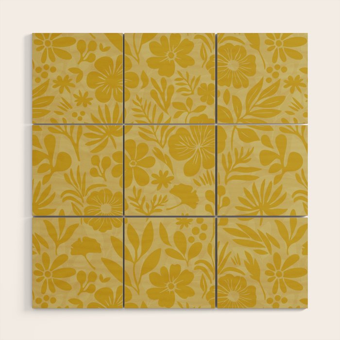 Charming Flower Shapes Warm Sunny Yellow Wood Wall Art Gallery Image 1