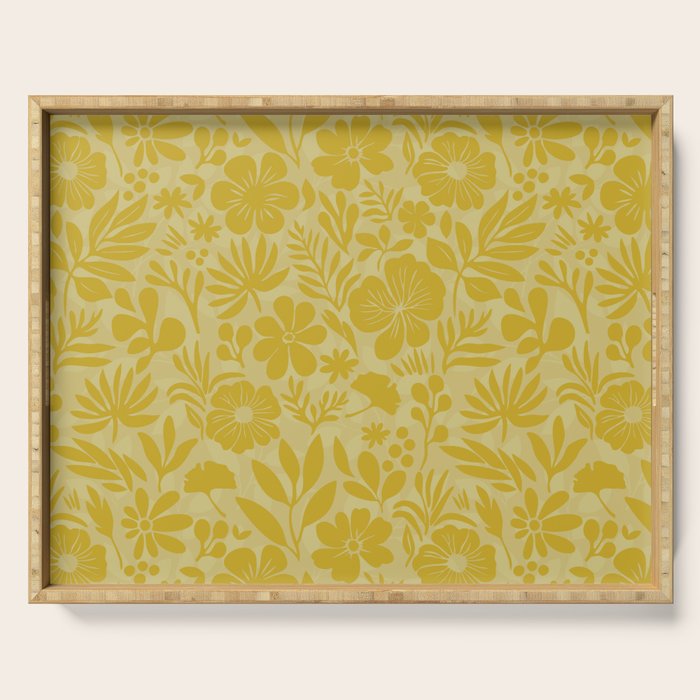 Charming Flower Shapes Warm Sunny Yellow Serving Tray Gallery Image 1