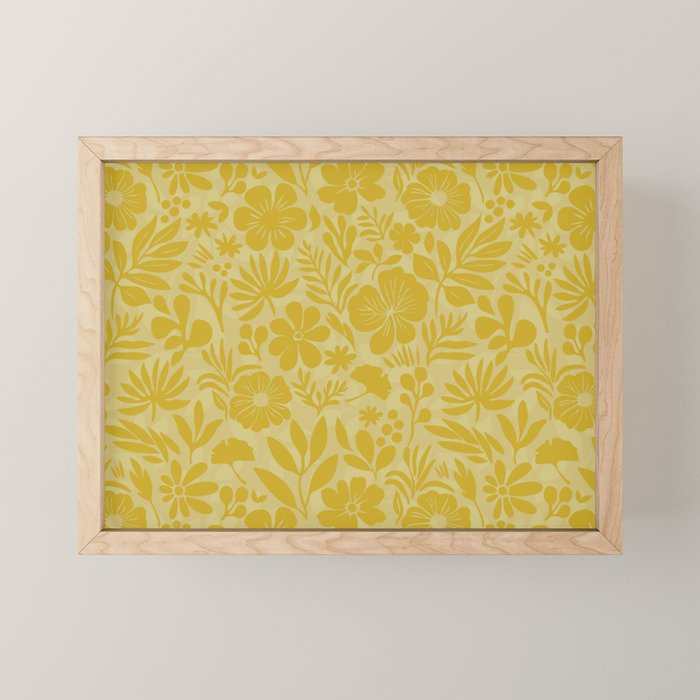 Charming Flower Shapes Warm Sunny Yellow Mini Art Print