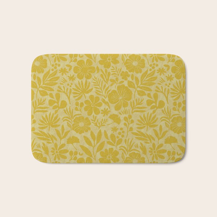 Charming Flower Shapes Warm Sunny Yellow Bath Mat Gallery Image 1