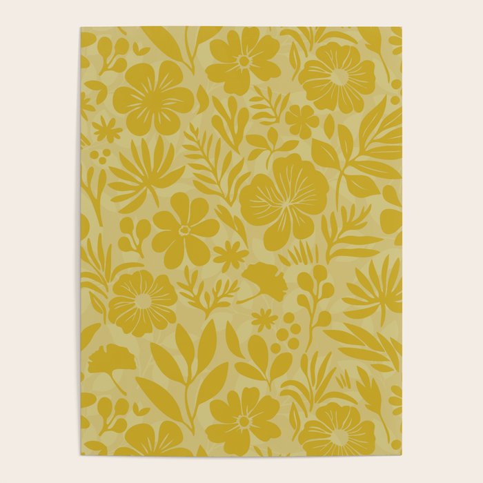 Charming Flower Shapes Warm Sunny Yellow Poster Gallery Image 1