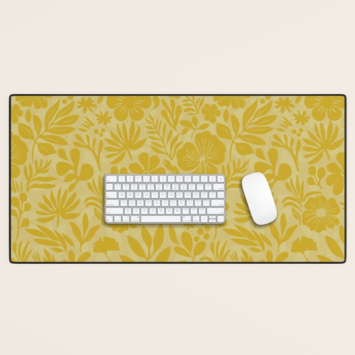 Charming Flower Shapes Warm Sunny Yellow Desk Mat Gallery Image 1