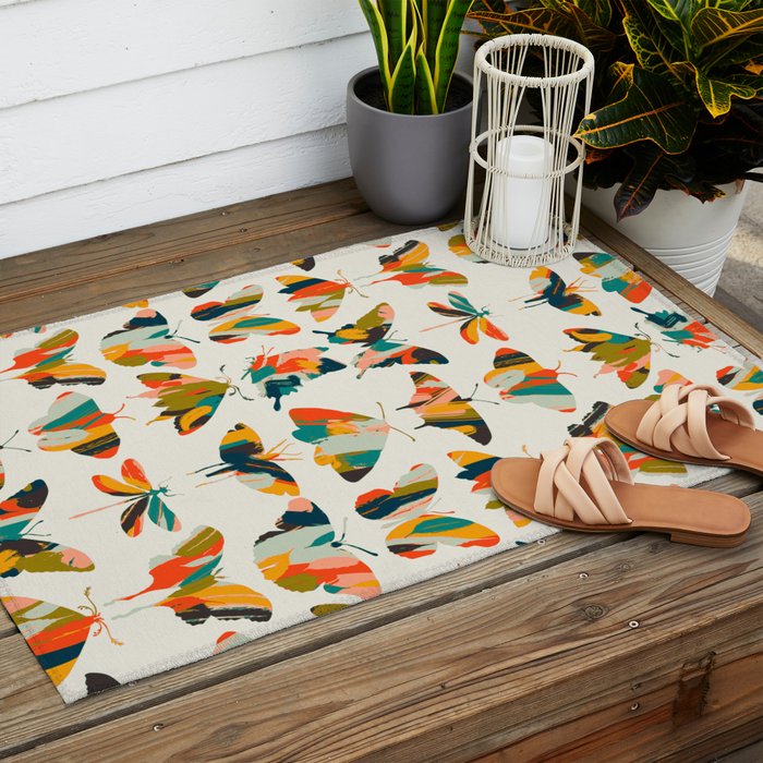 colorful butterflies Outdoor Rug Gallery Image 2