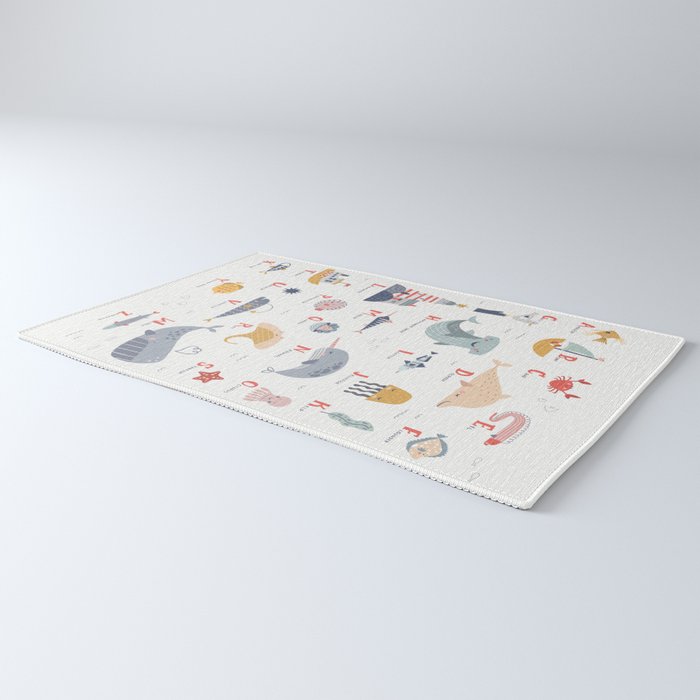 Ocean sealife alphabet in white Rug Gallery Image 3