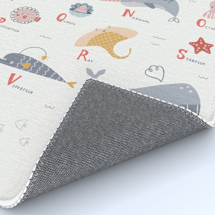 Ocean sealife alphabet in white Rug Gallery Image 4