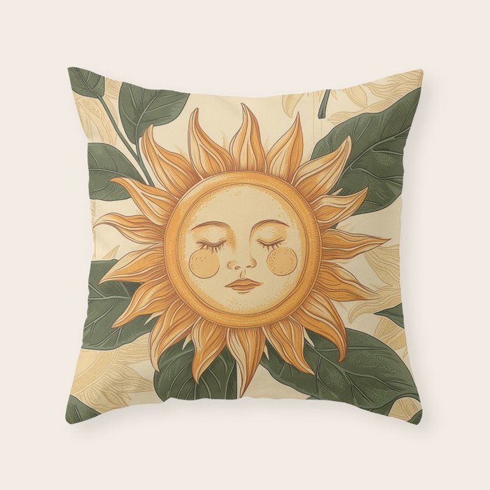 Sunflower Face - Dreaming Throw Pillow Gallery Image 6