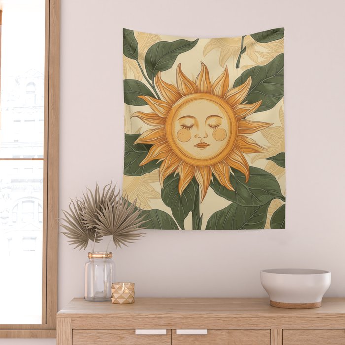 Sunflower Face - Dreaming Wall Tapestry Gallery Image 2