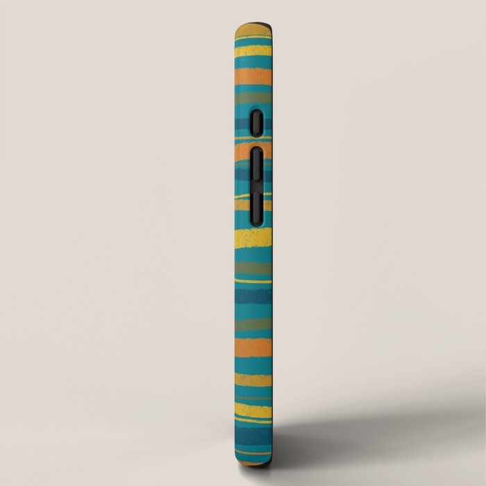 Crayon Stripes in Moroccan Teal Blue, Orange, Ochre, Green, Yellow iPhone Case Gallery Image 2