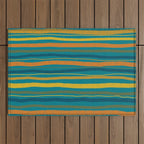 Crayon Stripes in Moroccan Teal Blue, Orange, Ochre, Green, Yellow Outdoor Rug Gallery Image 1