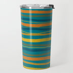 Crayon Stripes in Moroccan Teal Blue, Orange, Ochre, Green, Yellow Travel Mug Gallery Image 2