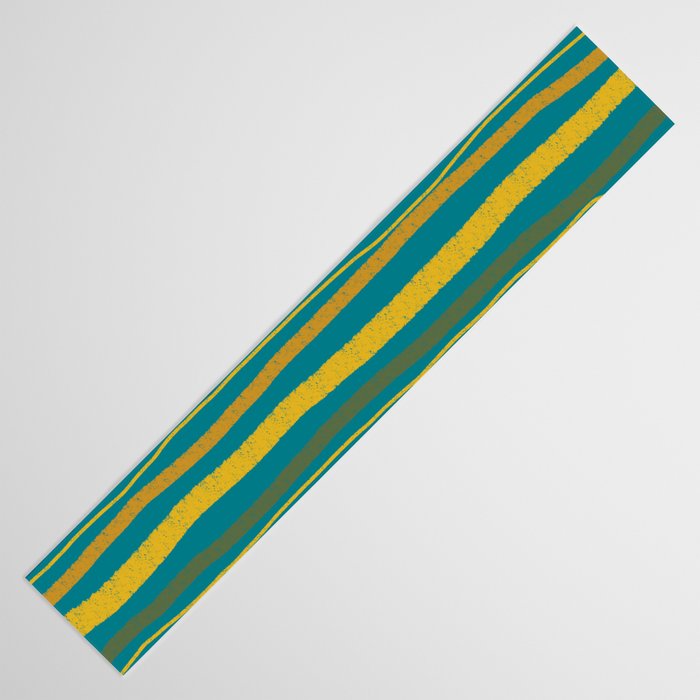 Crayon Stripes in Moroccan Teal Blue, Orange, Ochre, Green, Yellow Table Runner Gallery Image 3