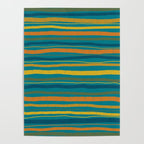 Crayon Stripes in Moroccan Teal Blue, Orange, Ochre, Green, Yellow Poster Gallery Image 4