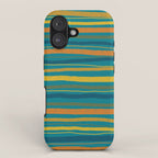 Crayon Stripes in Moroccan Teal Blue, Orange, Ochre, Green, Yellow iPhone Case Gallery Image 1