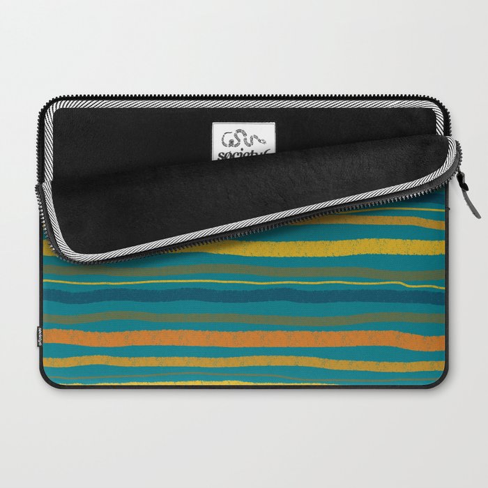 Crayon Stripes in Moroccan Teal Blue, Orange, Ochre, Green, Yellow Laptop Sleeve Gallery Image 2