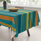 Crayon Stripes in Moroccan Teal Blue, Orange, Ochre, Green, Yellow Tablecloth Gallery Image 3