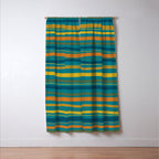 Crayon Stripes in Moroccan Teal Blue, Orange, Ochre, Green, Yellow Window Curtain Gallery Image 3