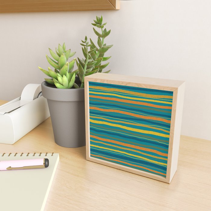 Crayon Stripes in Moroccan Teal Blue, Orange, Ochre, Green, Yellow Mini Art Print Gallery Image 2