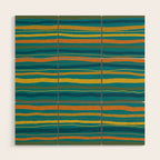 Crayon Stripes in Moroccan Teal Blue, Orange, Ochre, Green, Yellow Wood Wall Art Gallery Image 1