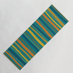 Crayon Stripes in Moroccan Teal Blue, Orange, Ochre, Green, Yellow Yoga Mat Gallery Image 1