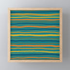 Crayon Stripes in Moroccan Teal Blue, Orange, Ochre, Green, Yellow Mini Art Print Gallery Image 1