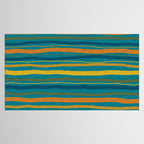 Crayon Stripes in Moroccan Teal Blue, Orange, Ochre, Green, Yellow Tablecloth Gallery Image 2