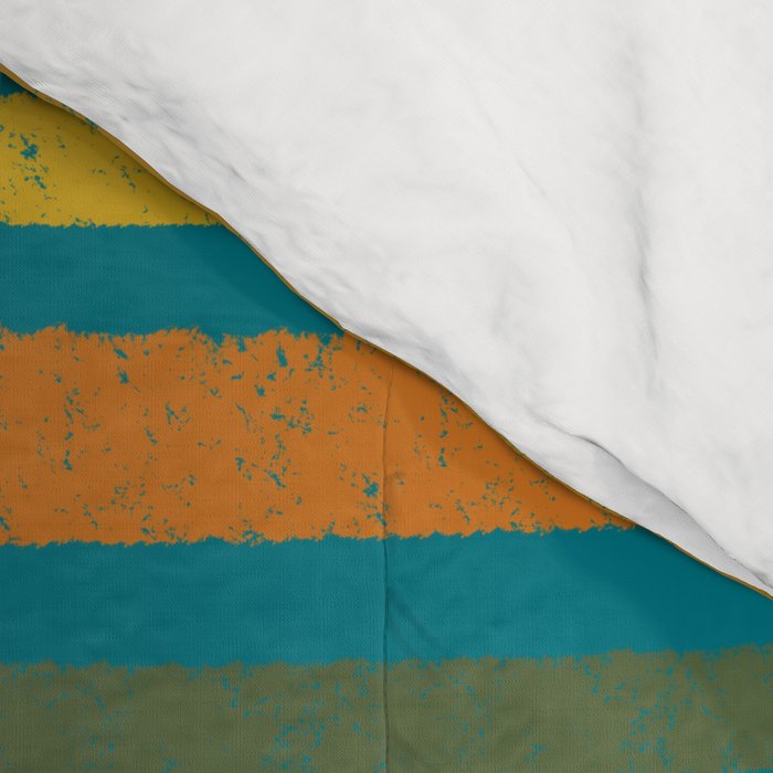 Crayon Stripes in Moroccan Teal Blue, Orange, Ochre, Green, Yellow Comforter Gallery Image 4