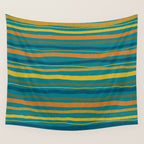 Crayon Stripes in Moroccan Teal Blue, Orange, Ochre, Green, Yellow Wall Tapestry Gallery Image 4