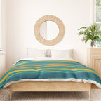 Crayon Stripes in Moroccan Teal Blue, Orange, Ochre, Green, Yellow Duvet Cover Gallery Image 3