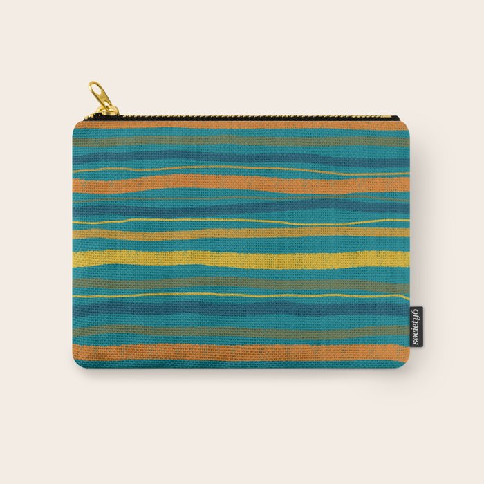 Crayon Stripes in Moroccan Teal Blue, Orange, Ochre, Green, Yellow Carry All Pouch Gallery Image 1