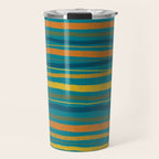 Crayon Stripes in Moroccan Teal Blue, Orange, Ochre, Green, Yellow Travel Mug Gallery Image 1