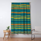Crayon Stripes in Moroccan Teal Blue, Orange, Ochre, Green, Yellow Window Curtain Gallery Image 5