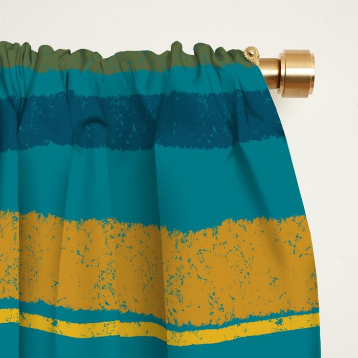 Crayon Stripes in Moroccan Teal Blue, Orange, Ochre, Green, Yellow Window Curtain Gallery Image 2