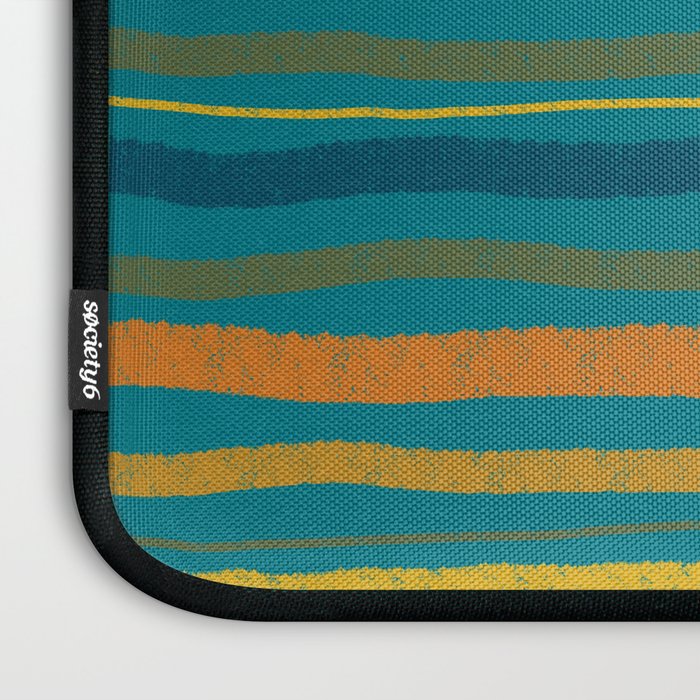 Crayon Stripes in Moroccan Teal Blue, Orange, Ochre, Green, Yellow Laptop Sleeve Gallery Image 3