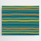 Crayon Stripes in Moroccan Teal Blue, Orange, Ochre, Green, Yellow Jigsaw Puzzle Gallery Image 1