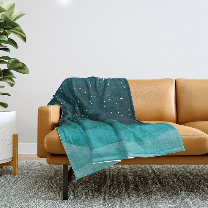 Starry Ocean, teal sailboat watercolor sea waves night Throw Blanket Gallery Image 1
