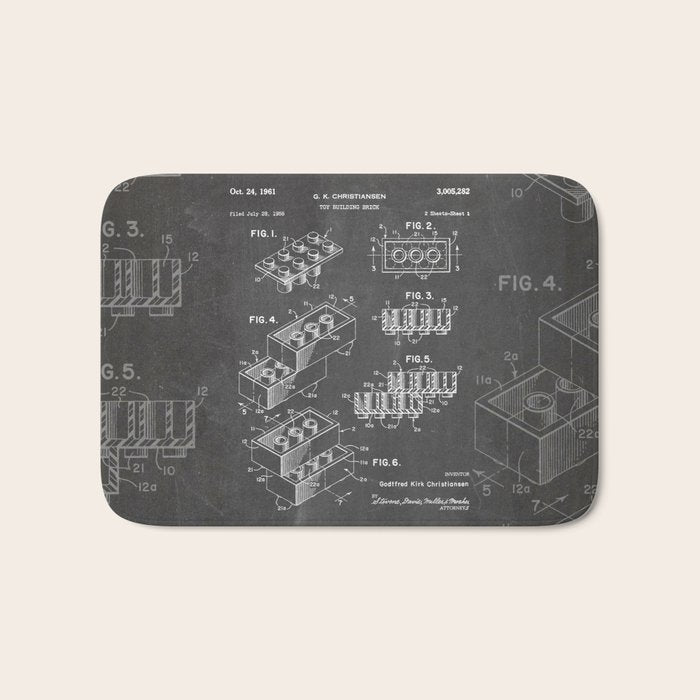 Legos Patent - Legos Brick Art - Black Chalkboard Bath Mat Gallery Image 1