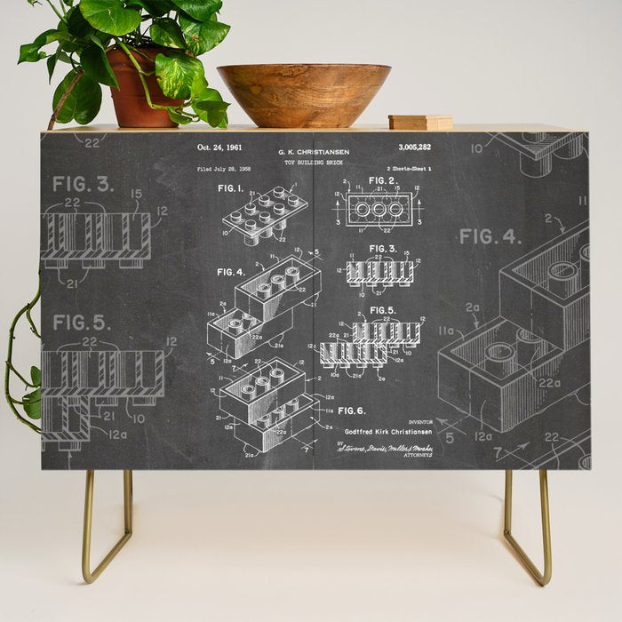 Legos Patent - Legos Brick Art - Black Chalkboard Credenza Gallery Image 1