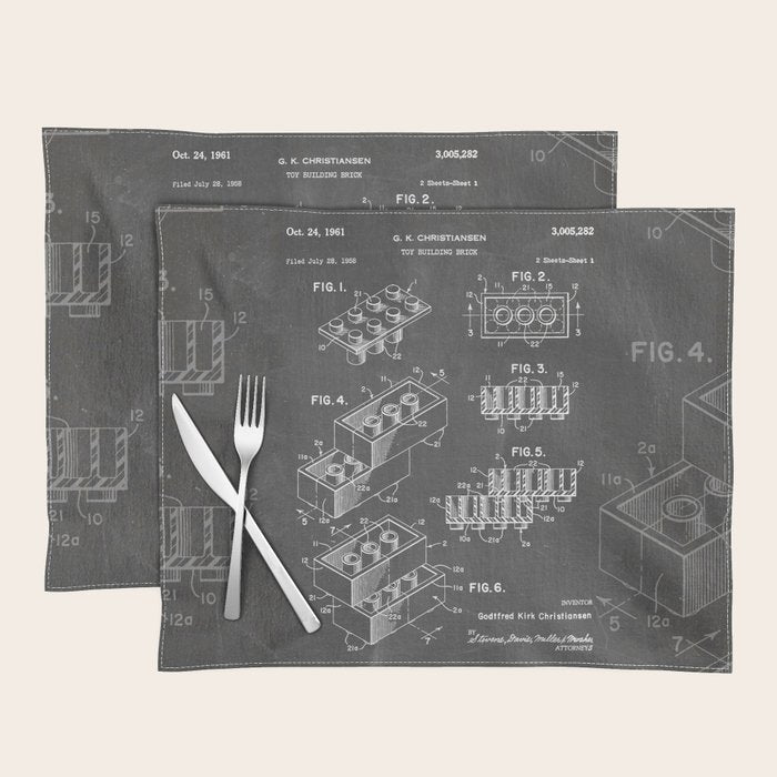 Legos Patent - Legos Brick Art - Black Chalkboard Placemat Gallery Image 1