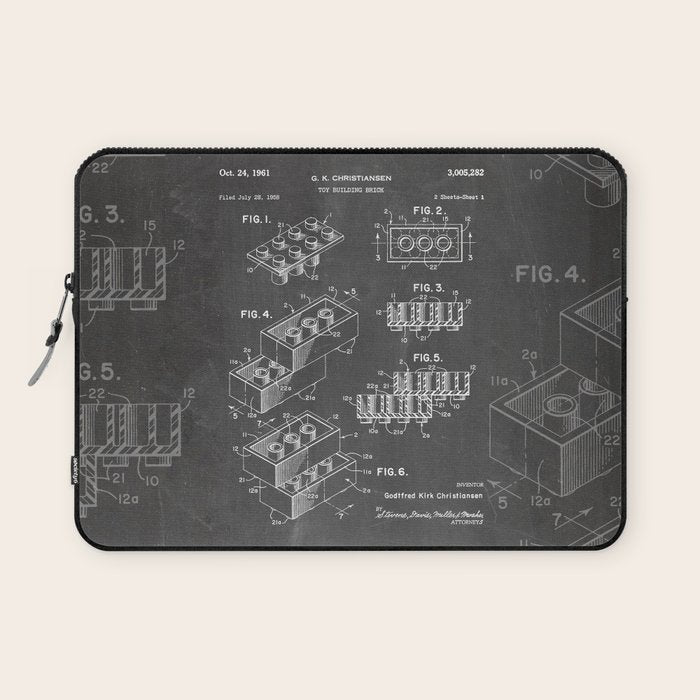 Legos Patent - Legos Brick Art - Black Chalkboard Laptop Sleeve Gallery Image 1
