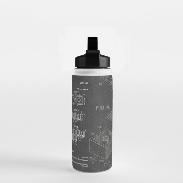 Legos Patent - Legos Brick Art - Black Chalkboard Water Bottle Gallery Image 2