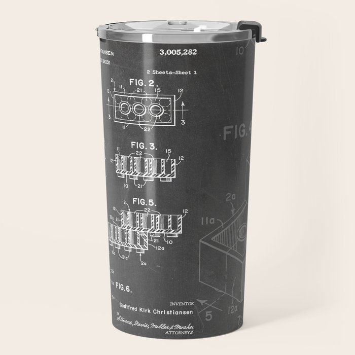 Legos Patent - Legos Brick Art - Black Chalkboard Travel Mug Gallery Image 2
