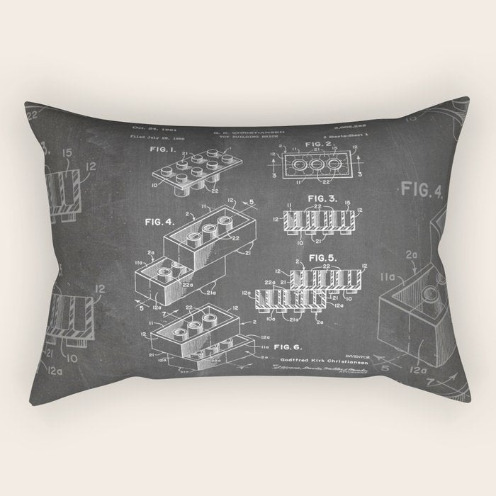 Legos Patent - Legos Brick Art - Black Chalkboard Rectangular Pillow Gallery Image 1