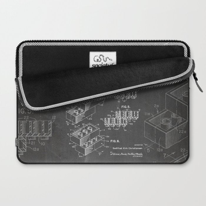 Legos Patent - Legos Brick Art - Black Chalkboard Laptop Sleeve Gallery Image 2