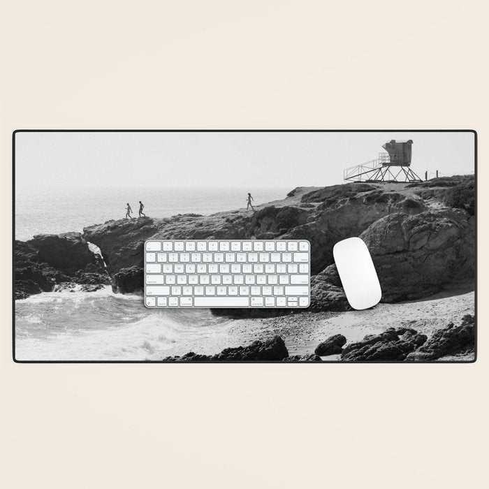 Leo Carrillo State Beach | Malibu California | Black and White Photography | Malibu Photography Desk Mat Gallery Image 1