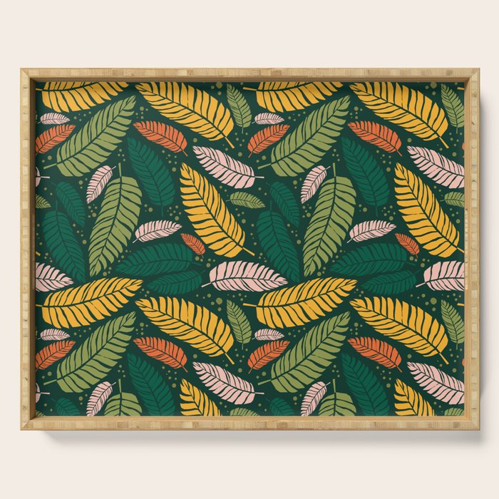 Tropical palm leaves pattern Serving Tray Gallery Image 1