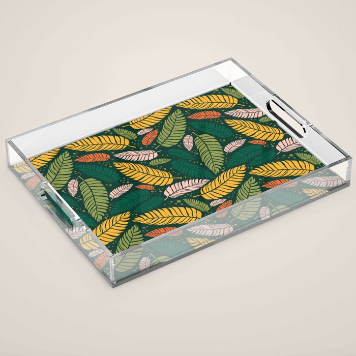 Tropical palm leaves pattern Acrylic Tray Gallery Image 1