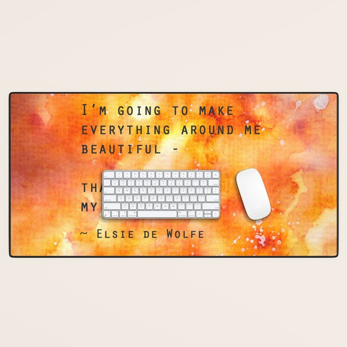 Make Everything Beautiful - inspirational quote on watercolor abstract Desk Mat Gallery Image 1