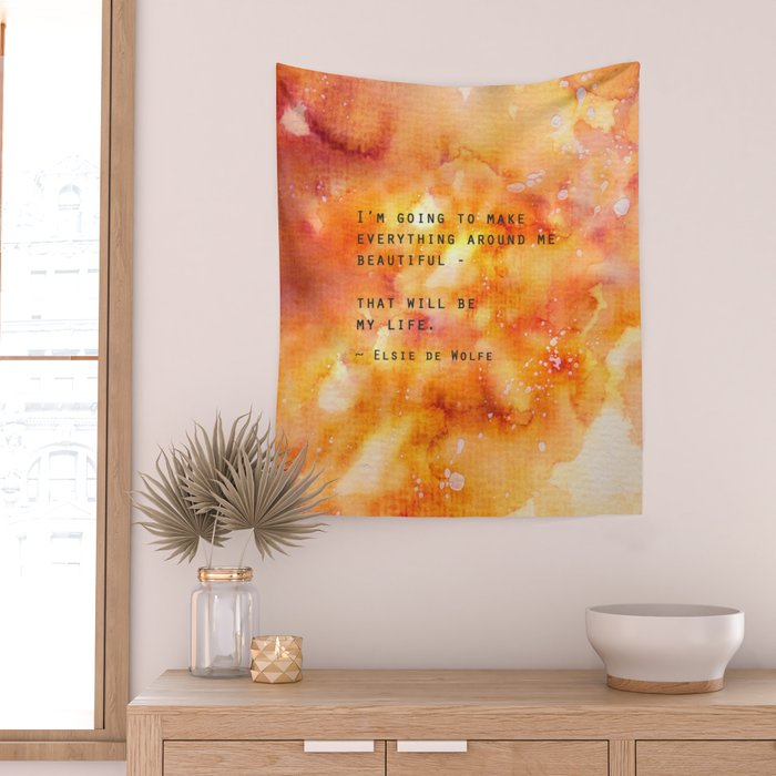 Make Everything Beautiful - inspirational quote on watercolor abstract Wall Tapestry Gallery Image 2