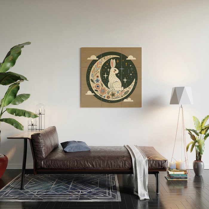 Rabbit on the moon  Wood Wall Art Gallery Image 2